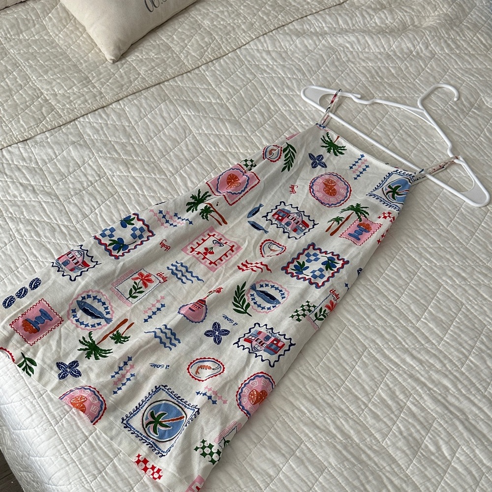 White Dress with Colorful Patterns